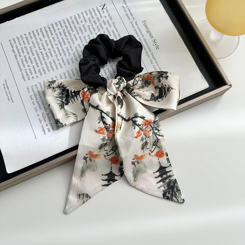 Anillo de cabello de arco femenino retro elegante correa francesa temperamento de alta sensación de impresión de anillo de intestino suave tocado versátil