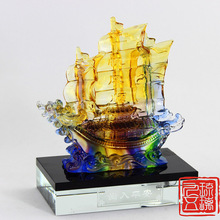 古法琉璃帆船一帆风顺摆件周年庆商务礼品琉璃工艺品高档手工定制