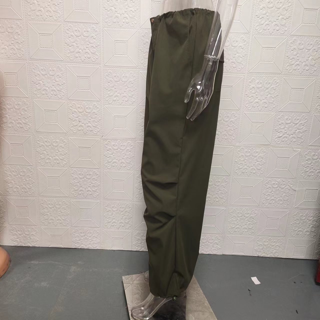 Vår/sommar 2024 Nya heta tjej-arbetskläder med resårband och dragsko, trendiga låg midjade vida ben, vardagsbyxor_voghion.com