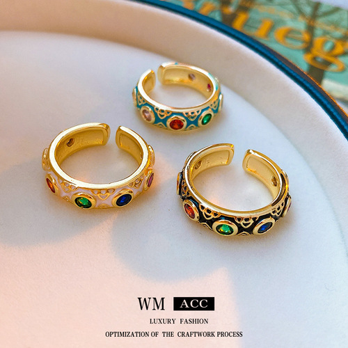 Vintage middle-aged open ring, dripping fashion niche design index finger ring, high-end hand jewelry customization