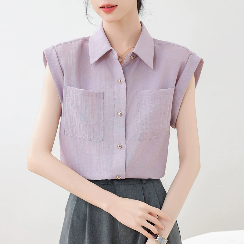 Фактическая французская рубашка без рукавов женская 2024 летом тонкий темперамент нежный ленивый свободный топ