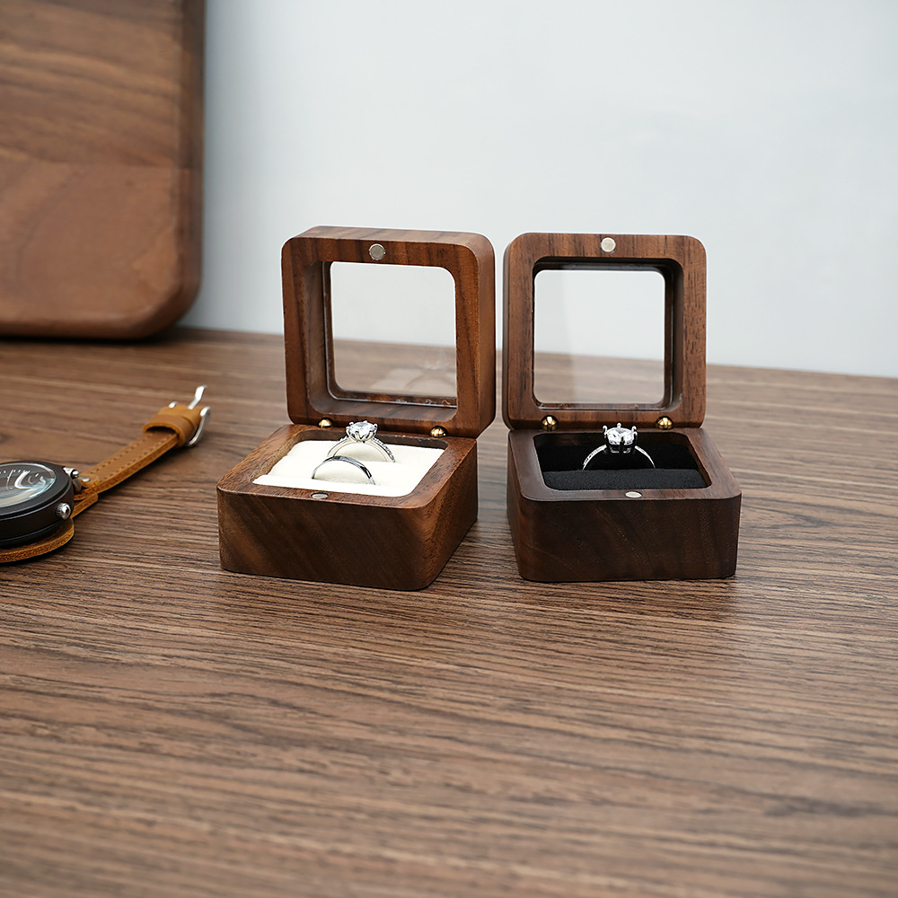 Wood Material Square Pattern Casual Retro Square Wood Jewelry Boxes