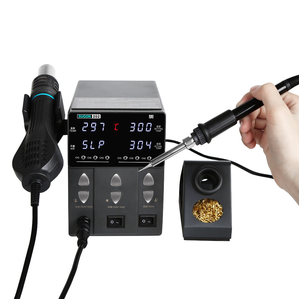 SUGON trabajador de velocidad 202 pistola de aire soldador dos en uno pantalla doble reparación de teléfonos móviles pistola de aire caliente Estación de soldadura de temperatura constante traje de combinación