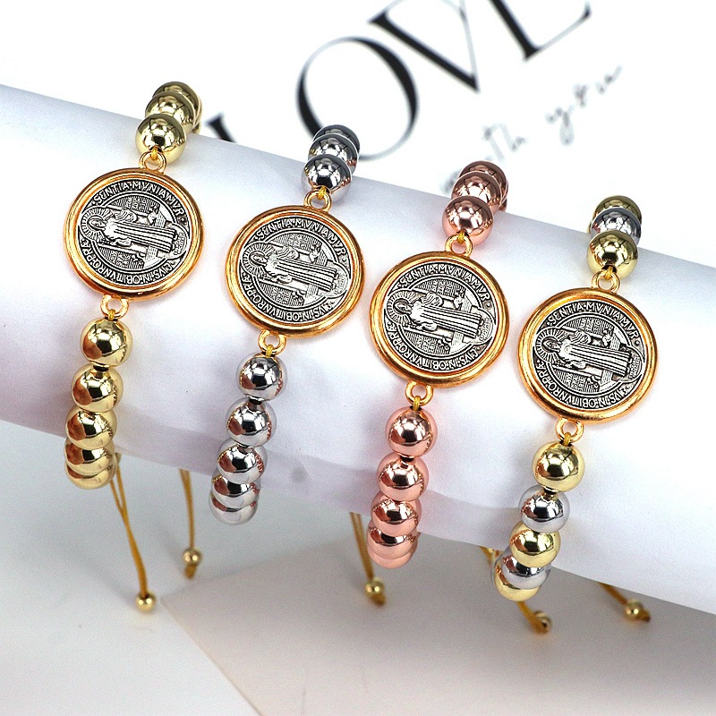 Bracelets Classification Wholesale Jewelry Casual Vintage Style Religion Human Saint Benedict Copper Gold Plated Beaded Bracelets