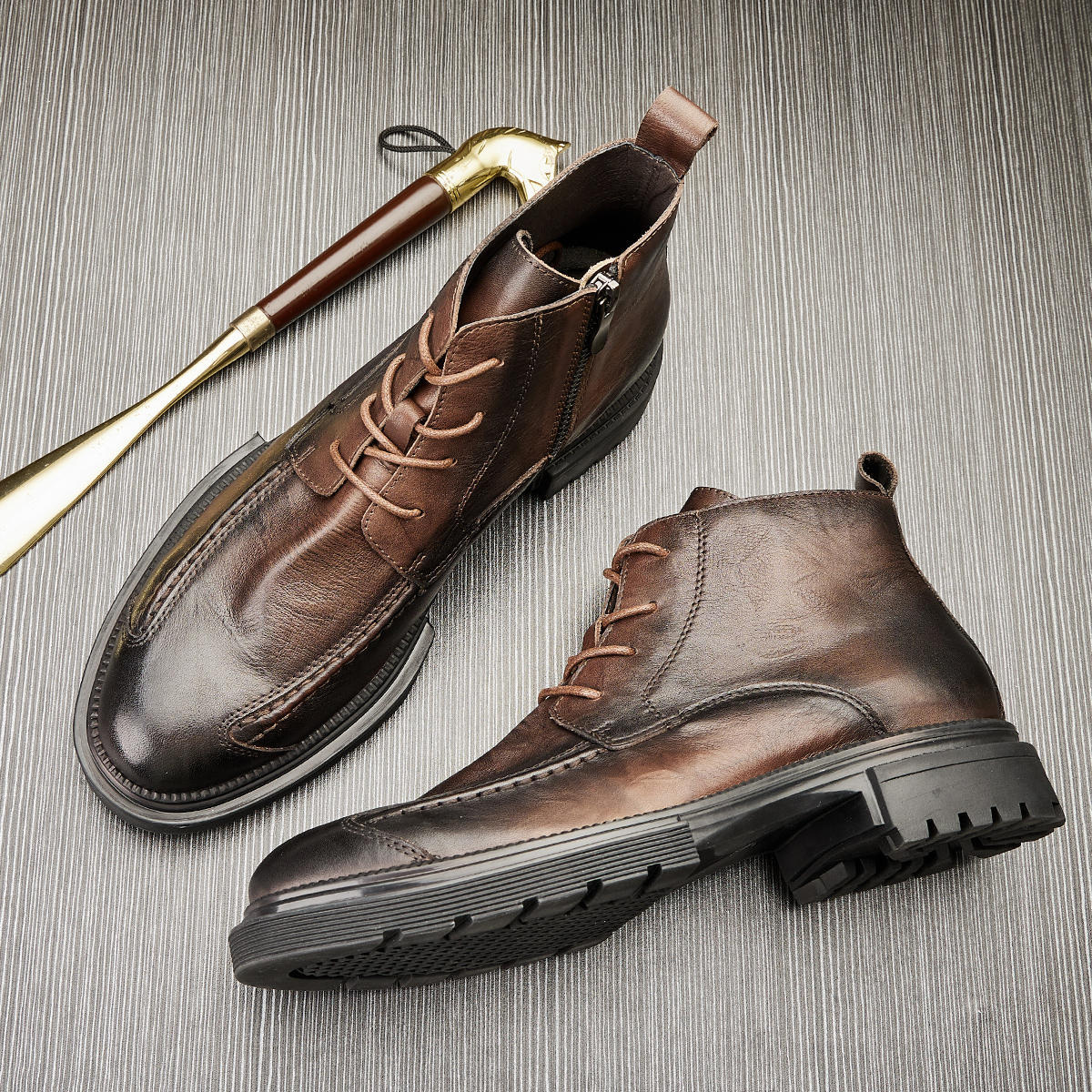Botas altas con cremallera Botines redondos con suela de plataforma para hombres mayores_voghion.com