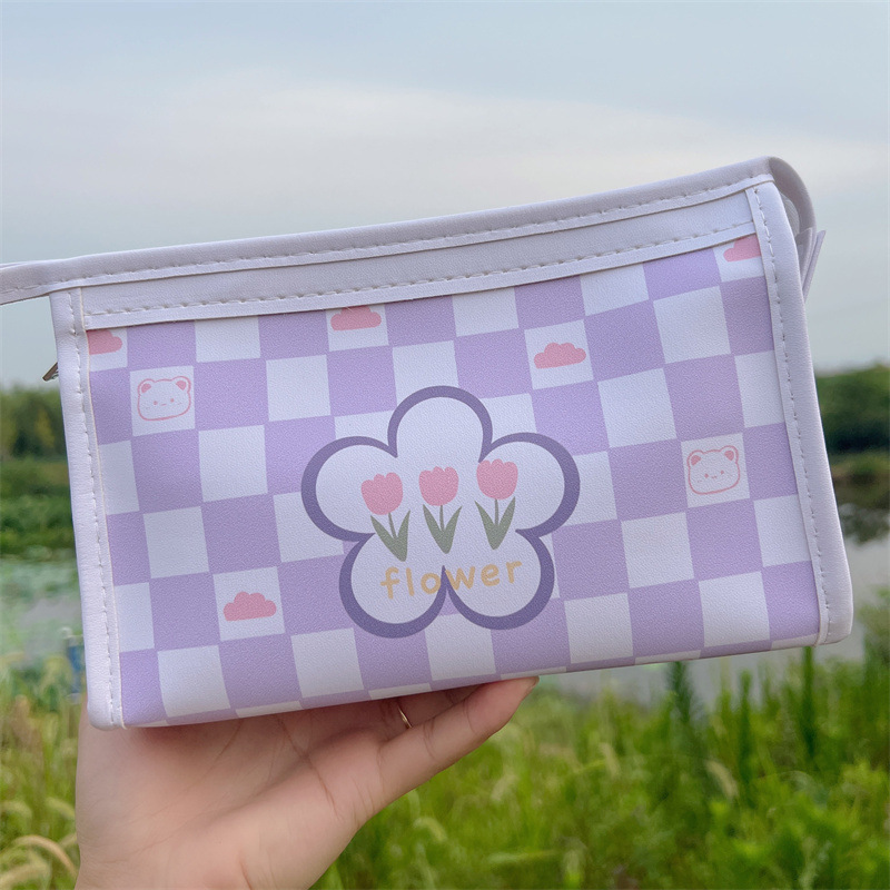 Tulip de gran capacidad pu niña corazón estuche para lápices estilo ins bolsa de papelería de alto valor bolsa de almacenamiento estuche para lápices impermeable