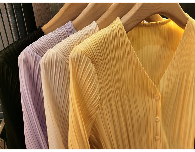 Áo cardigan cổ chữ V dáng ngắn tay dài mới xuân hè — Màu xanh lam nhạt, Màu đen, Màu tím nhạt, Màu hồng chi tiết 20
