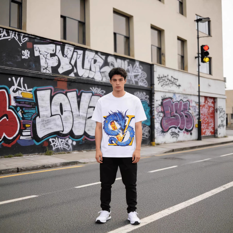 Lv Chinese Style Dragon Print Short-Sleeved Round Neck T-Shirt, Cross-Border E-Commerce Popular Manufacturer Dropshipping