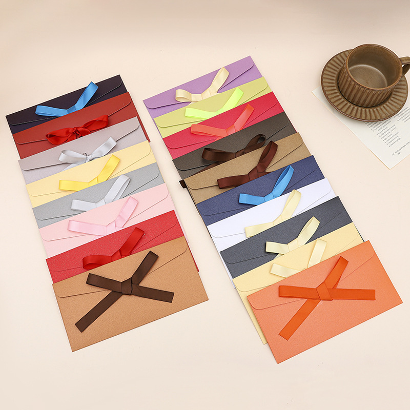 方形长款丝带信封个性珠光纸新建邀请函道具唯美浪漫伴手礼信封