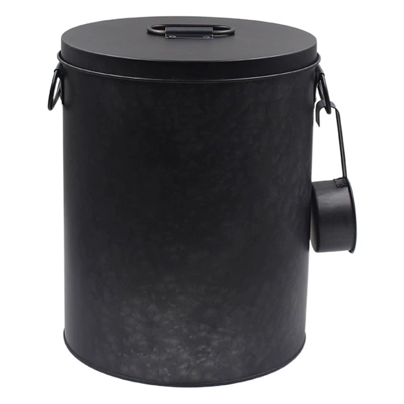Factory Direct Резервуар для хранения корма для домашних животных оцинкованное железо домашнее ведро для кошек и собак запечатанное Черное круглое ведро для хранения продуктов с ложкой