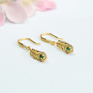 Xinyu S925 silver inlaid with natural jadeite ear for Ice King green leaf ear hook factory wholesale FC3032008