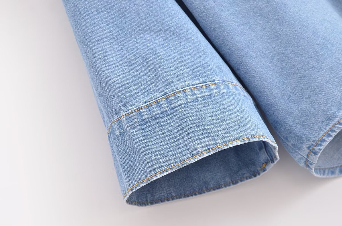 Women's Casual Denim Shirt And Pants Set Wide Sleeve Top with Relaxed Fit Jeans Korean Inspired Outfit for Spring_ecoleips.com