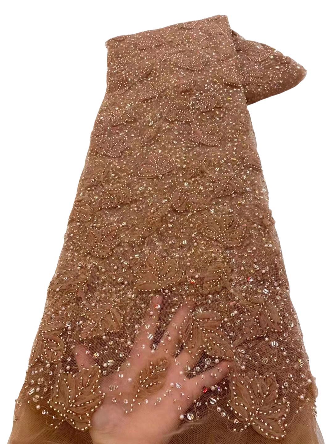 Hojas tridimensionales bordadas tela de malla bordada vestido de boda vestido