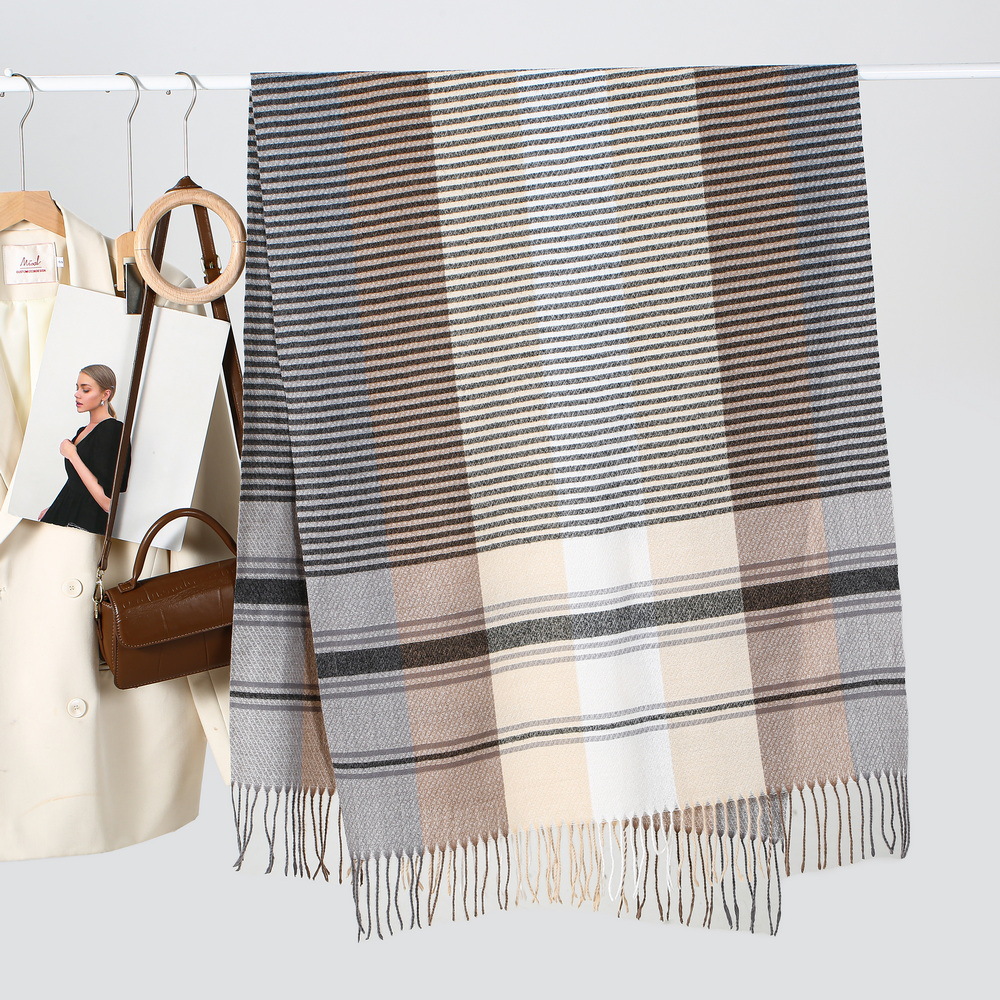 Neuer Herbst- und Winterschal mit horizontalen Streifen und Quaste, warmer Schal für Männer und Frauen, der gleiche Kaschmirschal_voghion.com