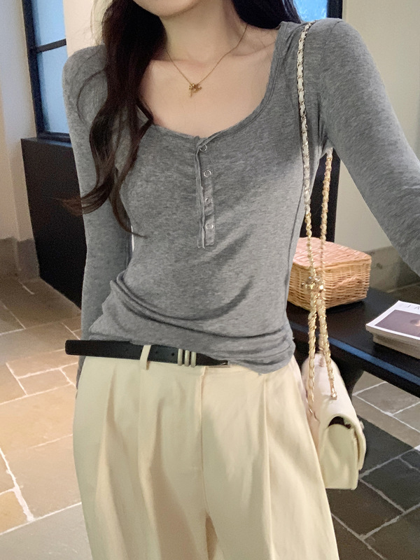 纯欲辣妹大圆领掐腰长袖T恤女2025秋季薄款修身打底衫百搭显瘦上|undefined