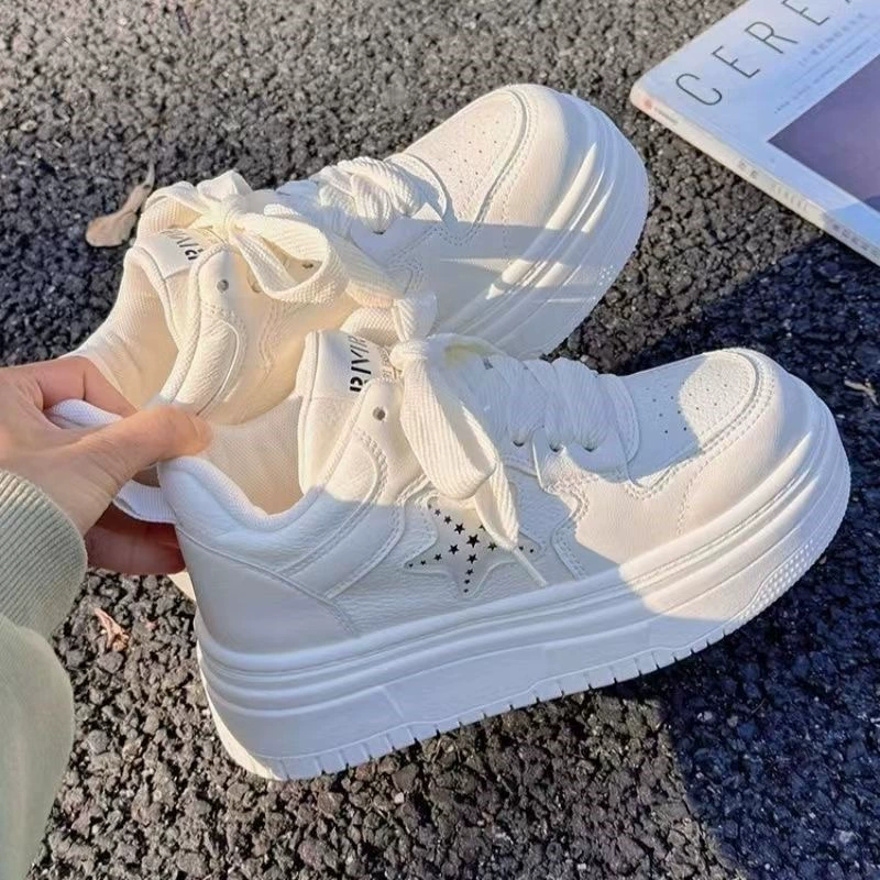 White shoes platform, high footwear, universal sports shoes for leisure, sneakers
