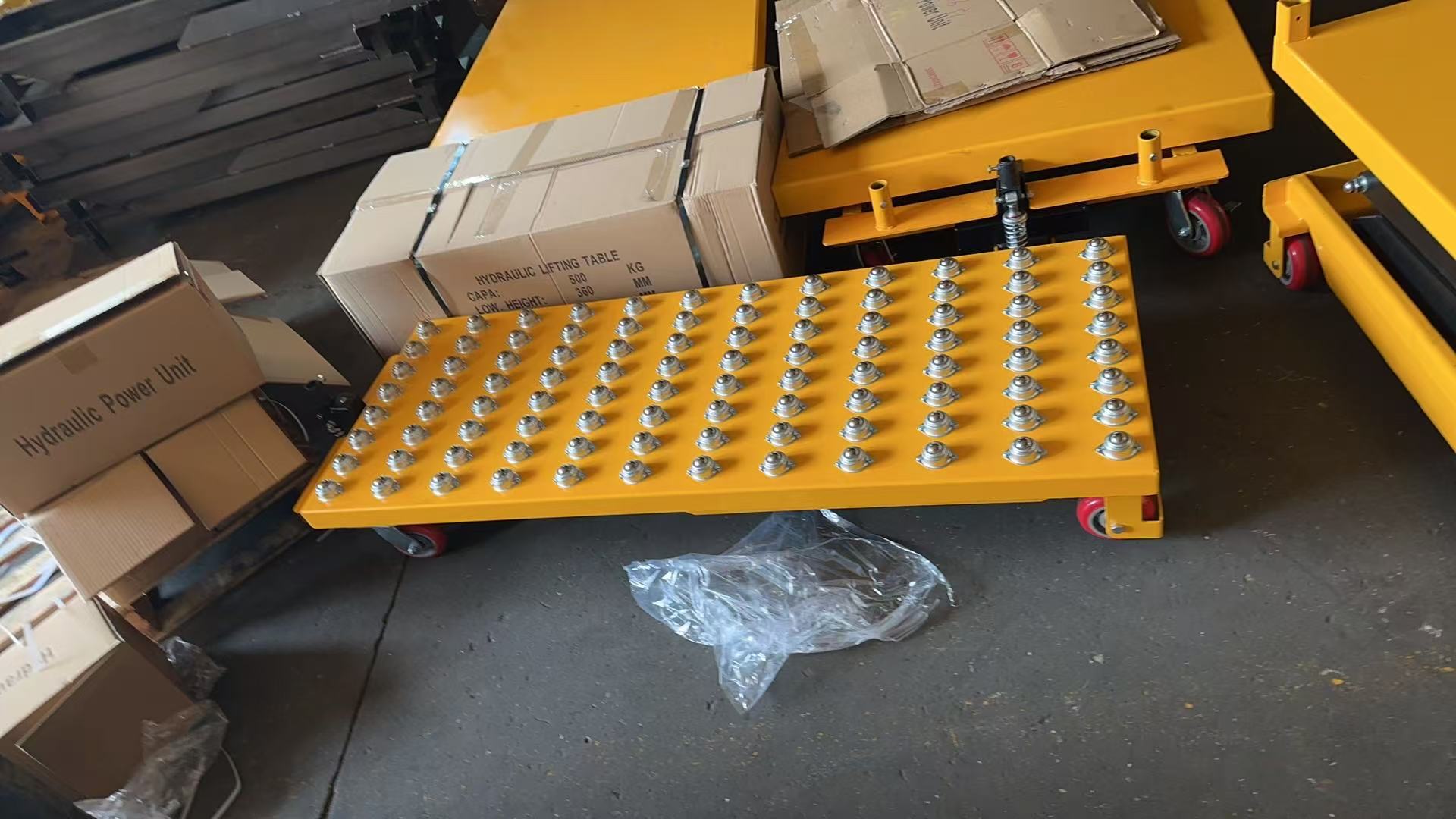 Roller-lift flatbed cart, scissor hydraulic lift, ball-bearing hand-pushed mold cart, manual lift platform cart