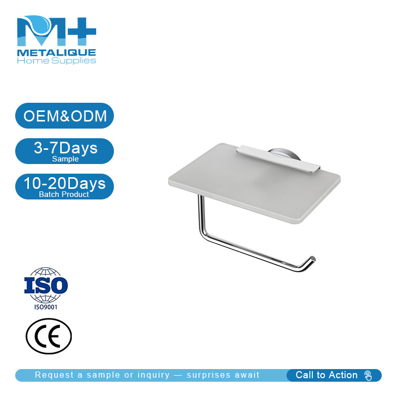 Factory Cross-Border Supply of 55021B-Cr Chrome-Plated Flat Toilet Paper Holder Glass Platform Paper Towel Holder Roll Paper Holder