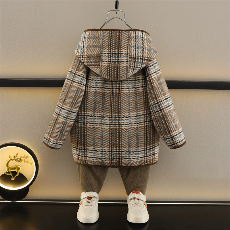 Children's winter warm long woolen coat for boys, western style, mid-length