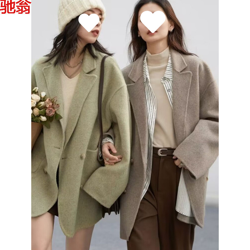 H8A Winter New High-grade Hair-sensitive Double-sided Fluffy Woolen Coat Handmade Suit Coat plus size Coat