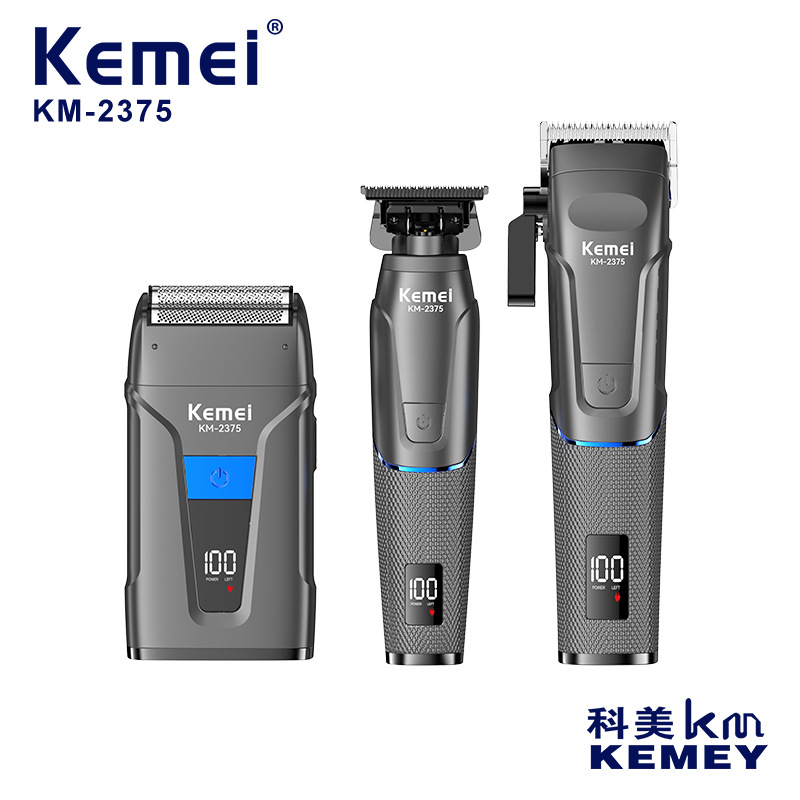Corte de pelo eléctrico KM - 2375 cortador de pelo eléctrico profesional de empuje de tijeras de afeitar conjunto de cabeza de afeitar digital de tres piezas conjunto de empuje