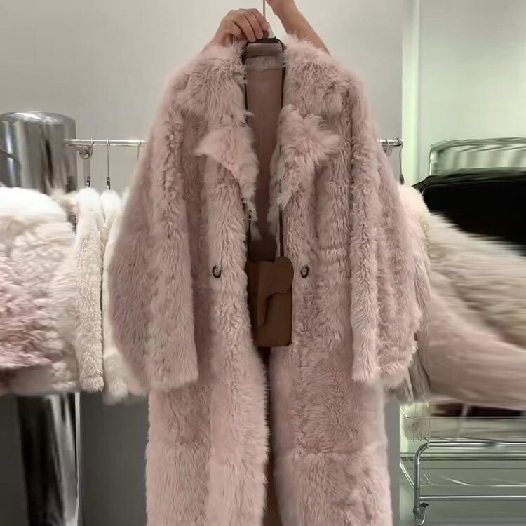 Retro style lamb wool thickened coat for women winter small rich family gold medium and long version teddy bear woolen coat