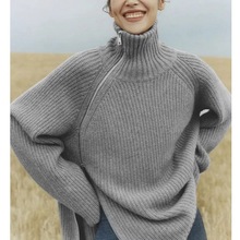 大表姐刘雯同款高领羊毛衫女慵懒风侧拉链宽松百搭针织衫加厚毛衣
