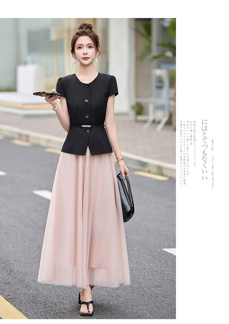 Bộ váy hai mảnh nữ cổ V thắt dây eo, áo sơ mi phối chân váy midi — màu đen chi tiết 14