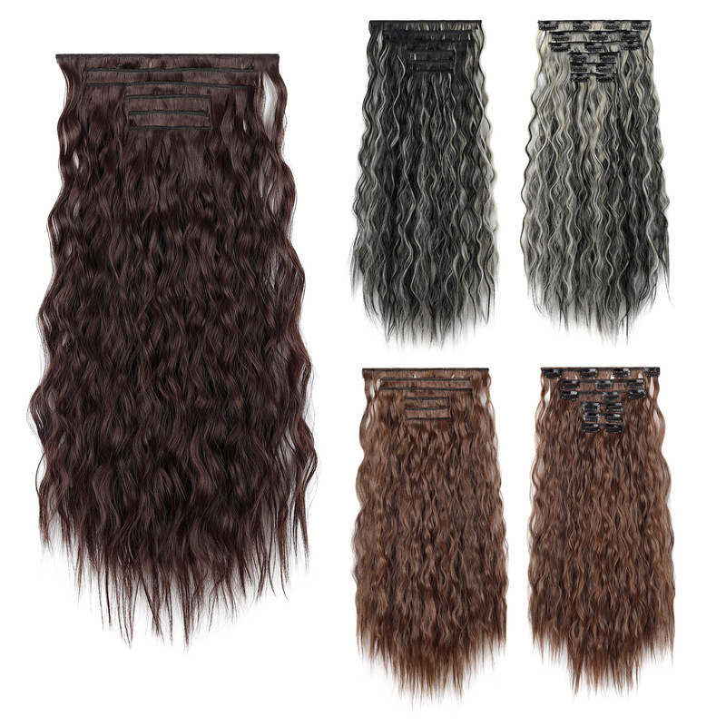 Cross-Border Hot-Selling Wig 6-Piece Set of Women's Hair Extensions 16 Cards Corn Perm Chemical Fiber Clips for Long Curly Hair Wholesale Cross-Border Hot-Selling Wig 6-Piece Set of Women's Hair Extensions 16 Cards Corn Perm Chemical Fiber Clips for Long Curly Hair Wholesale