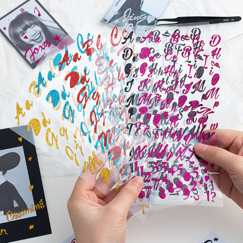 Wholesale glitter powder three-dimensional random stickers shiny DIY alphanumeric self-adhesive stickers 6 colors optional