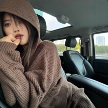 新款华夫格针织开衫上衣女士全拉链连帽衫慵懒日系复古休闲外穿