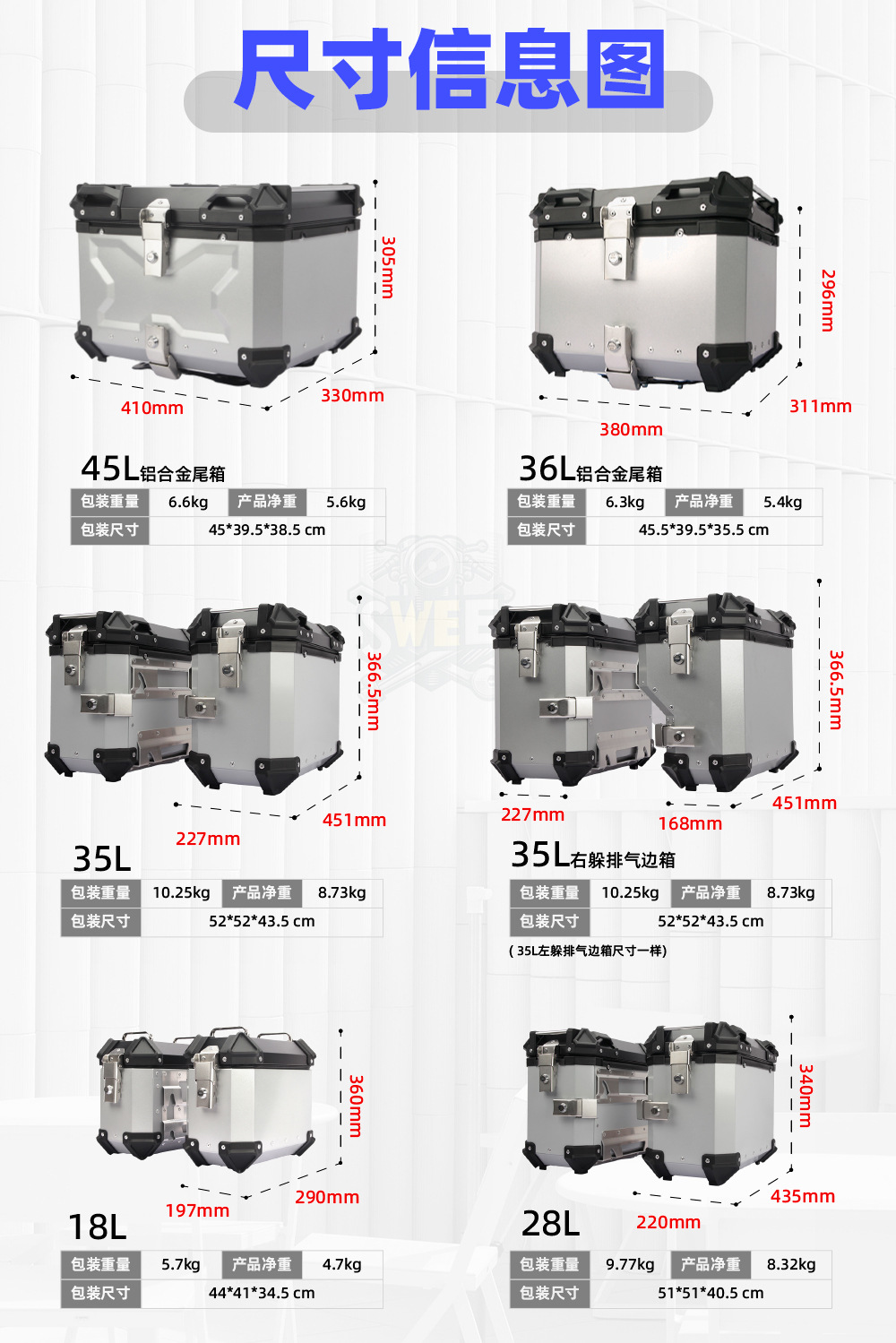 New universal 18L28L/35L motorcycle aluminum alloy side box waterproof anti-collision trunk travel quick release three boxes