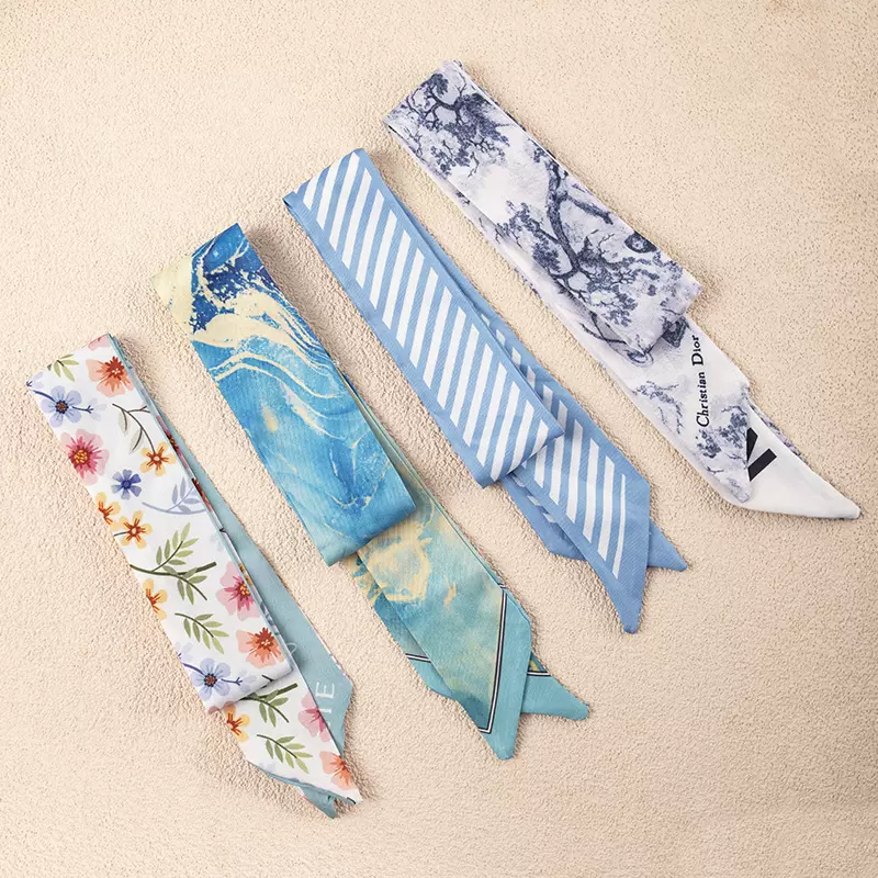 定制加工长条丝巾飘带高颜值束发带绑马尾绑包蓝色发带百搭丝带