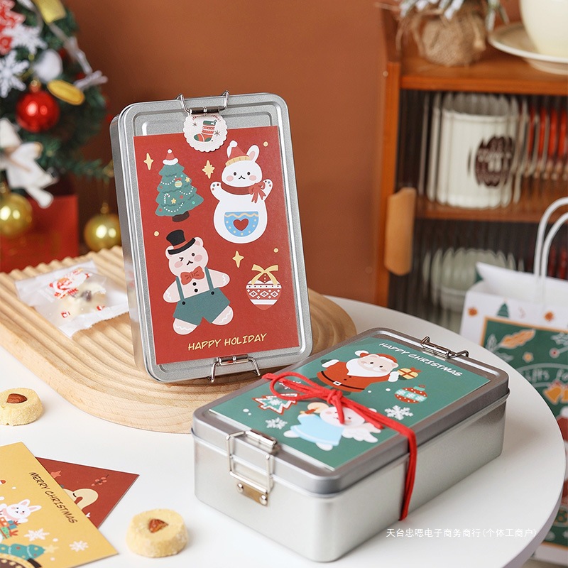 2024包装盒曲奇饼干搭扣铁盒雪花酥糖果烘焙点心空盒子圣诞节礼盒