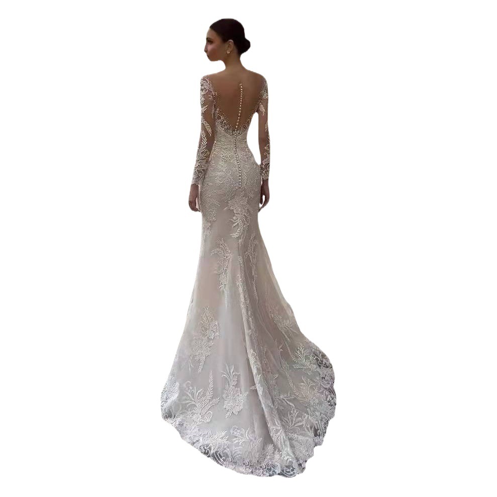 Vestido de novia estilo sirena con un elegante estilo, nuevo modelo 2025 para novias, sencillo vestido de fotografía de viaje con escote en V profundo, espalda descubierta y cola corta, de eBay, en color blanco.