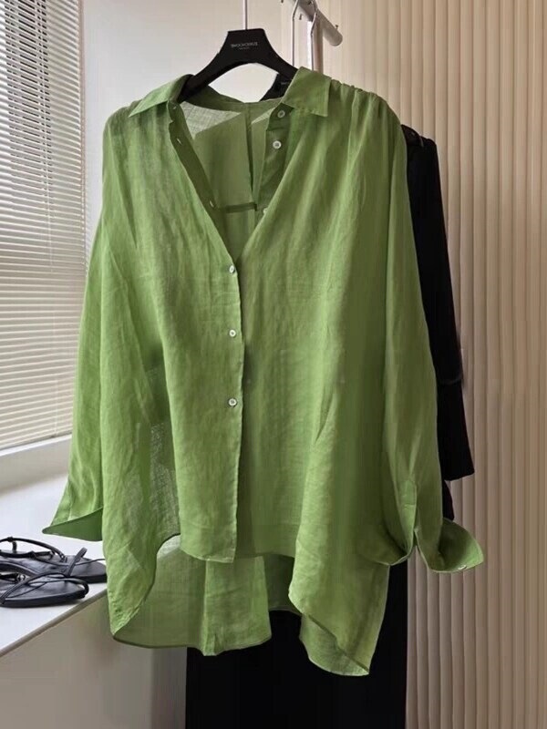 French-Style Avocado Green Lightweight Sun-Protective Shirt for Women, Summer Loose and Casual Cardigan Outerwear Top French-Style Avocado Green Lightweight Sun-Protective Shirt for Women, Summer Loose and Casual Cardigan Outerwear Top