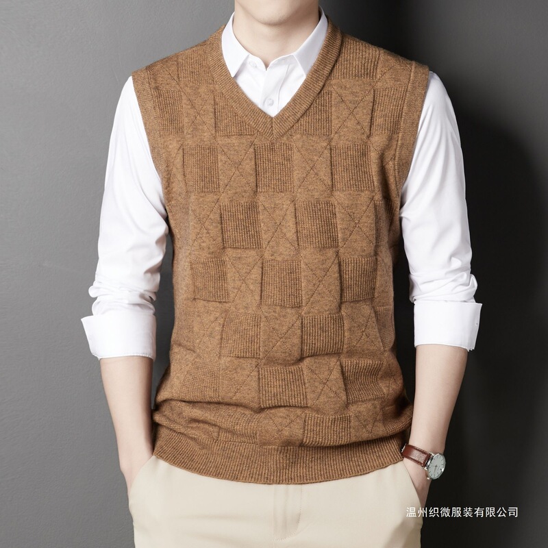 Cross-Border Autumn and Winter Men's Knitted Vest, Men's Sleeveless Collared Sweater, Thickened Casual Plaid Knit Vest, Multi-Color