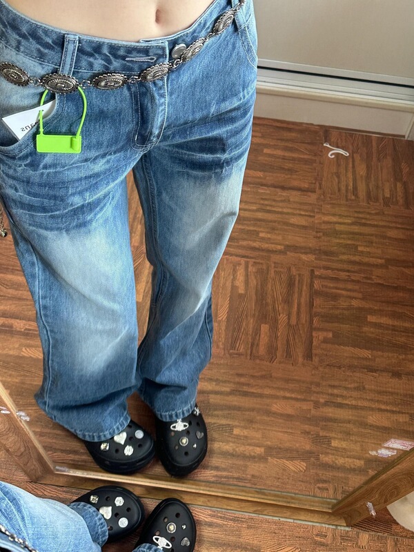 Self-retaining recommend ~ retro micro-jeans women's autumn crack hot girl low waist American style without legs