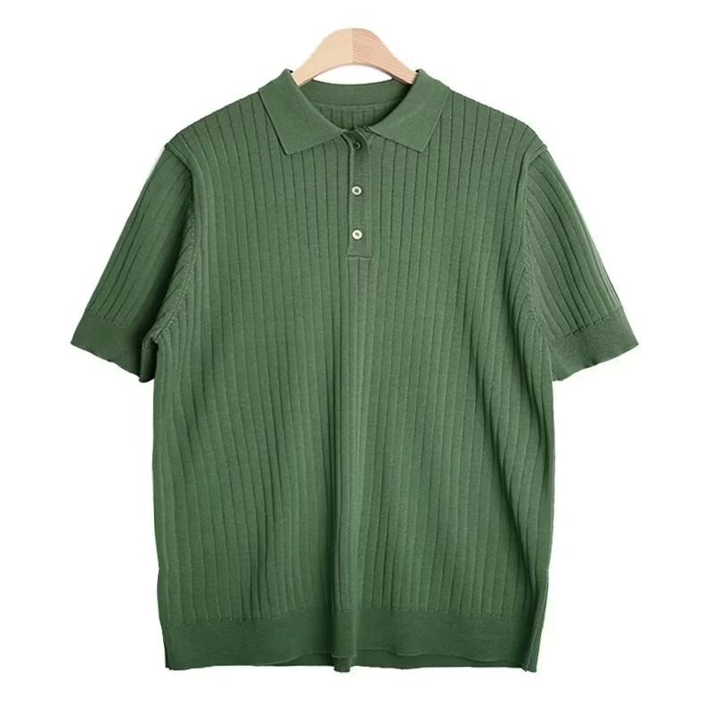 Moda casual solapa polo de color sólido suéter casual de punto de manga corta para hombres verano nuevo estilo transpirable tendencia camiseta para hombres