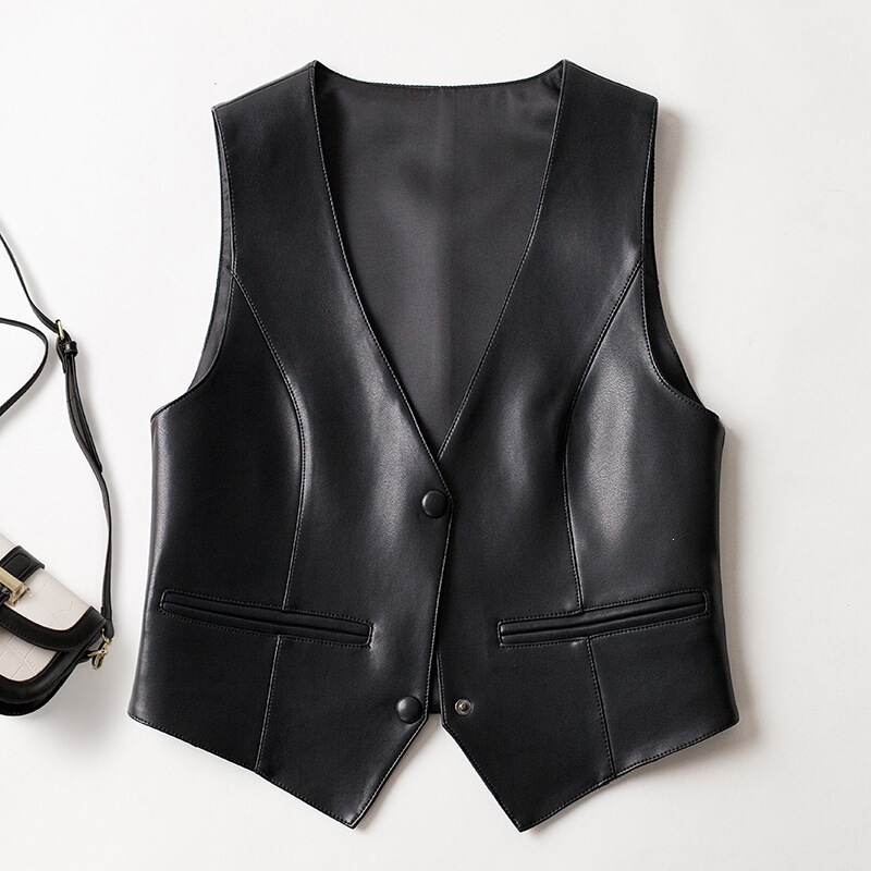 2026 New Style Genuine Leather Vest for Women, Slim Fit Korean Version, Slimming Pu Leather Jacket, Vest for Outerwear
