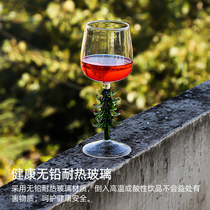 Juego de copas de vino sin plomo con árbol de Navidad creativo, estilo ins, venta al por mayor