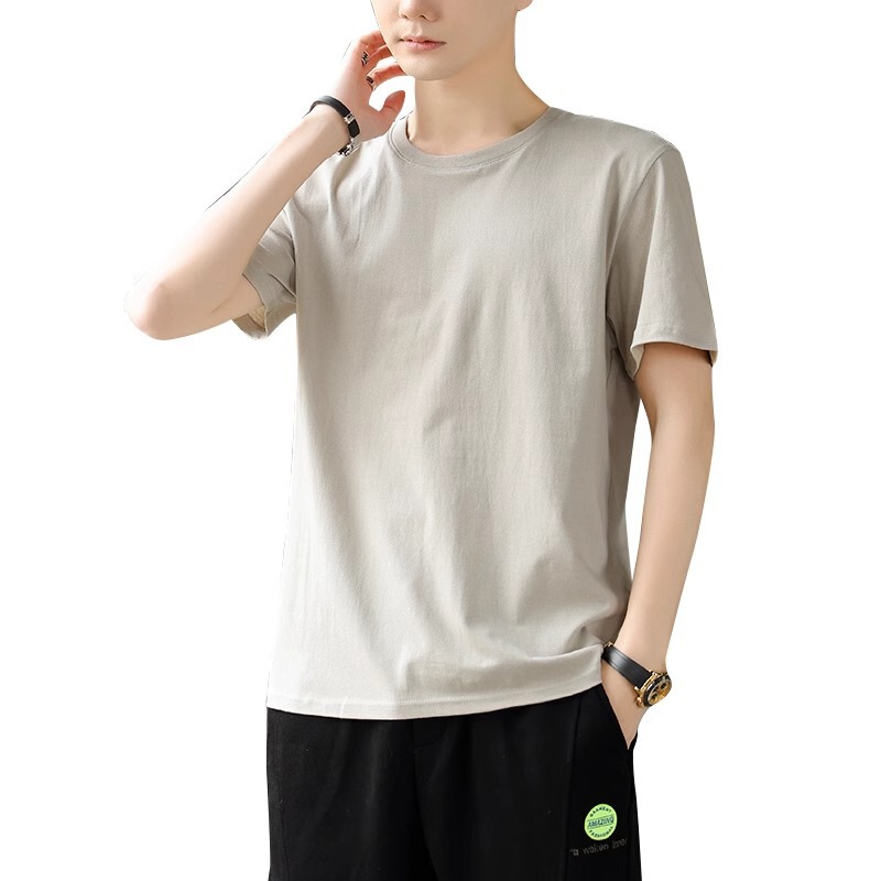 新疆長絨綿純綿半袖男性夏の新型男性服ゆるいカジュアル純色重ポンド上服tシャツ|undefined