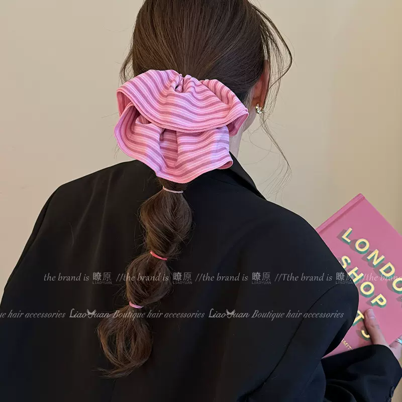 粉色条纹控~早春韩系大肠发圈高级感头绳女2024新款扎头发皮筋ins
