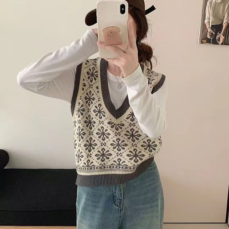 针织背心马甲女2025秋冬新款复古无袖v领慵懒风气质马夹针织衫潮|undefined