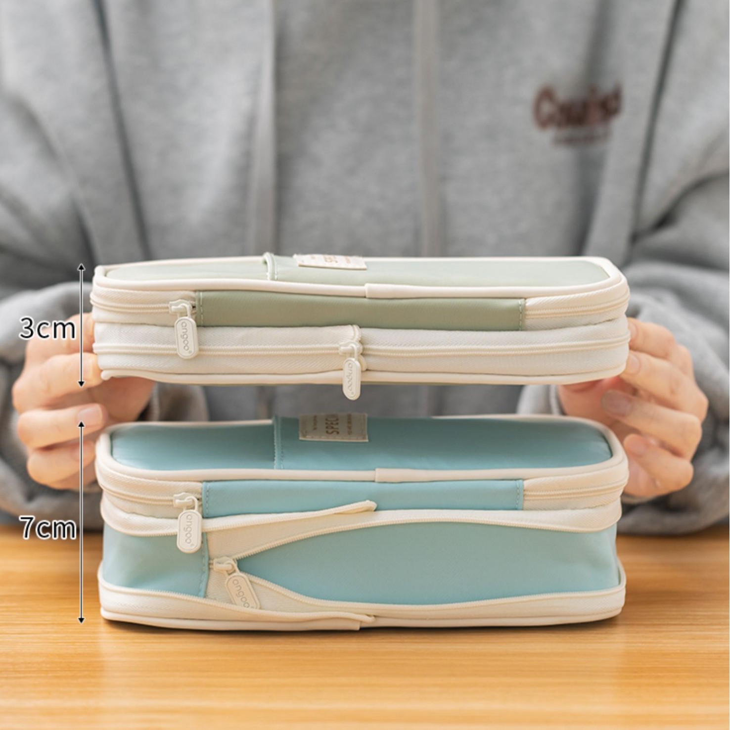 Macarons de gran capacidad, estuche para lápices Oxford telescópico a juego de color, estuche para lápices de estilo japonés y coreano que se puede transformar en una caja de papelería simple para estudiantes