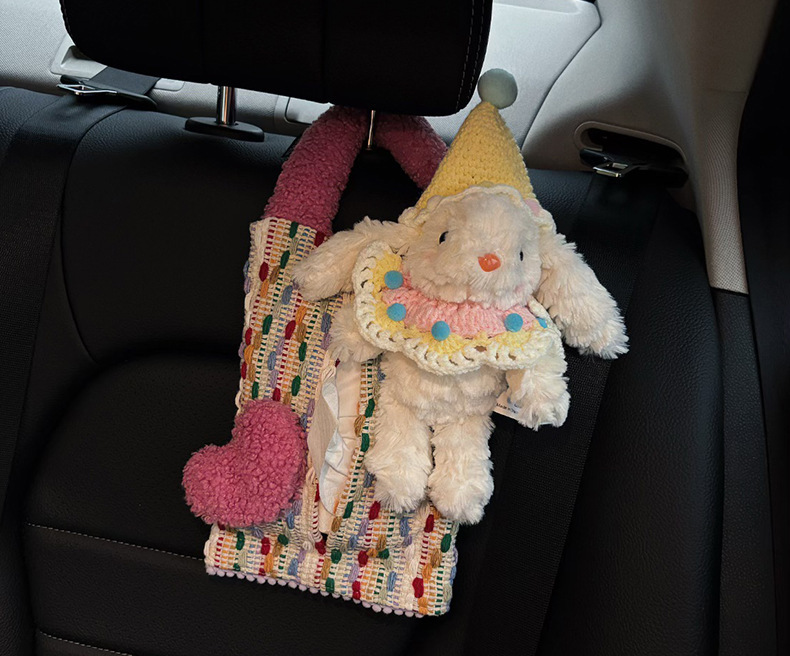 Cute Rabbit Heart-Shaped Car Tissue Box, Car Tissue Hanging Bag, In-Car Hanging Style High-End Tissue Box