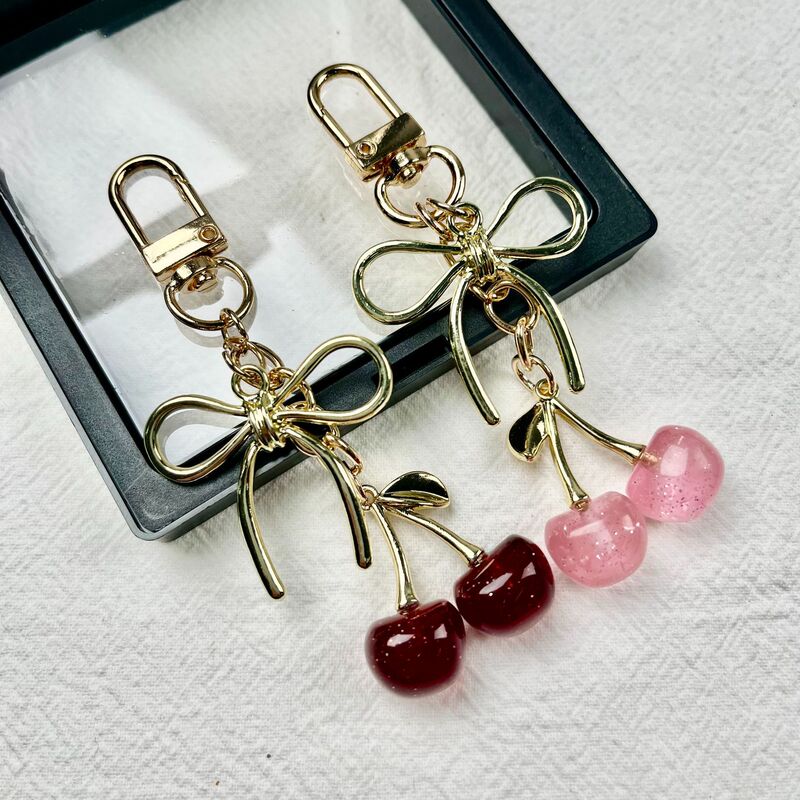 European and American Cross-border Explosions Shiny Simulation Cherry Keychain Fruit Creative Design Sense Bag Pendant Accessories