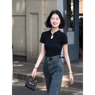 New Chinese Style National Style Button Short-Sleeve T-Shirt for Women, Summer Design with a Unique Slim Fit and Niche Style That Doesn'T Clash with Other Tops