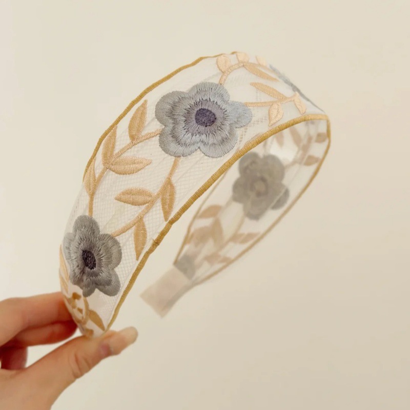 2 # Embroidered gray rose blonde headband