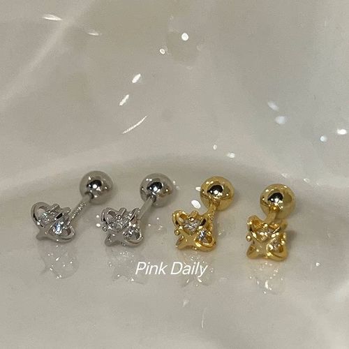  New Diamond-Embedded Cross Star Screw Ear Cuff for Pierced Ears, Extremely Sparkling
